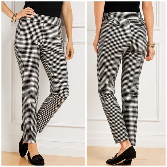 Talbots Bold Houndstooth Chatham Stretch Ankle Pant Black White Size 10 - Picture 1 of 12